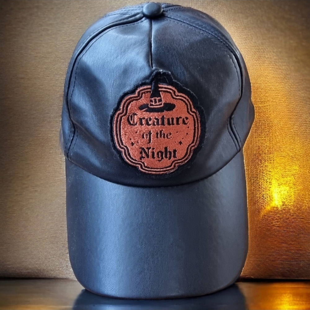 "Creature of The Night" Black Faux Leather Snapback Unisex Hat